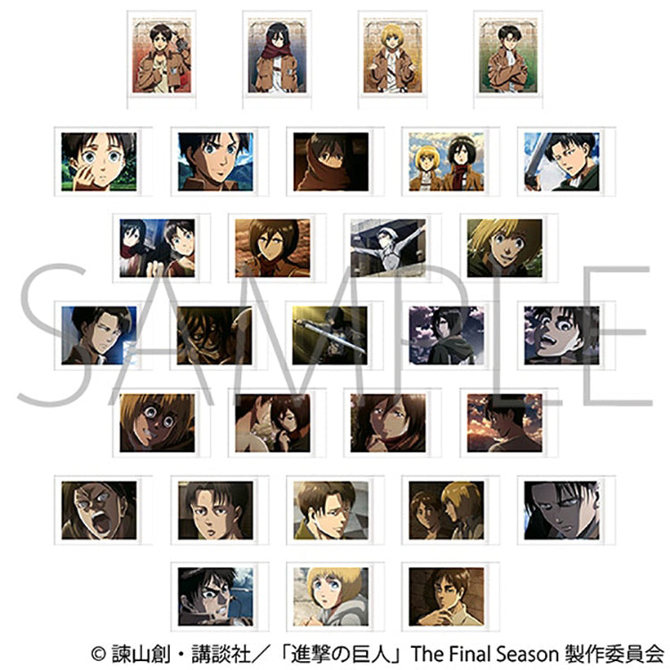 Collection of anime character portraits with from Attack On Titan, and the card is like an Instant photo