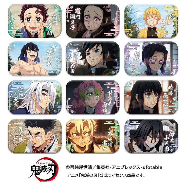 Collect Demon Slayer Marukaku Can Badge Vol. 8 featuring Hashira Training Arc scenes. Includes 12 designs with premium artwork and rounded rectangle shape.