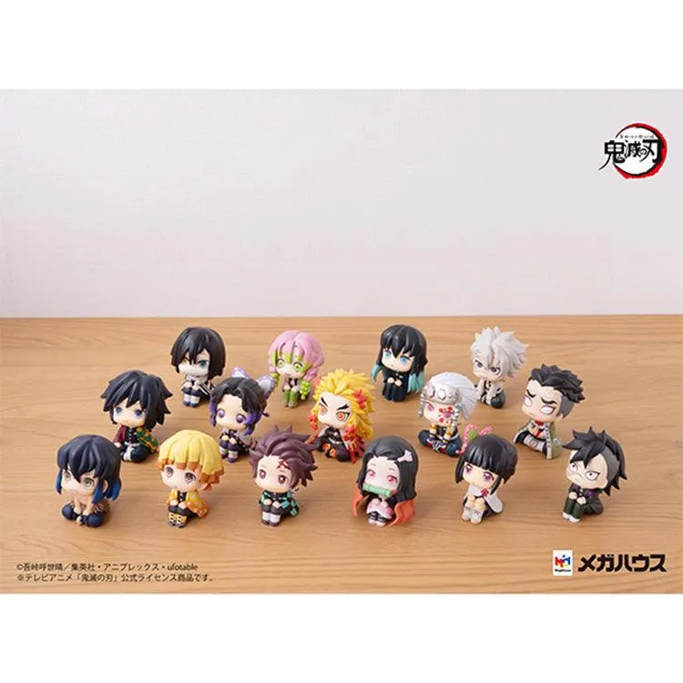 Demon Slayer Gyomei Himejima Look Up Figure collectible with cute sitting pose and movable head, perfect for anime figure display and collection.