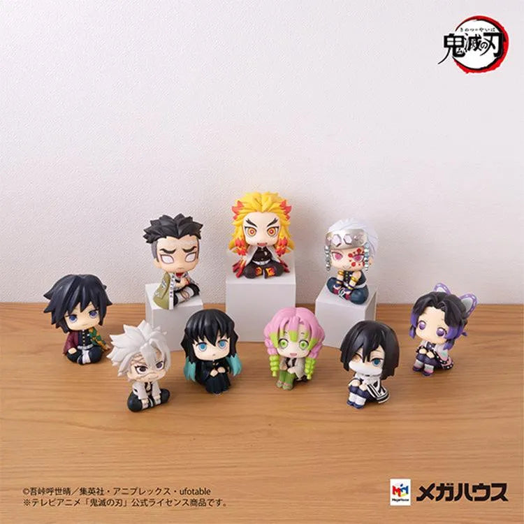Demon Slayer Gyomei Himejima Look Up Figure collectible with cute sitting pose and movable head, perfect for anime figure display and collection.