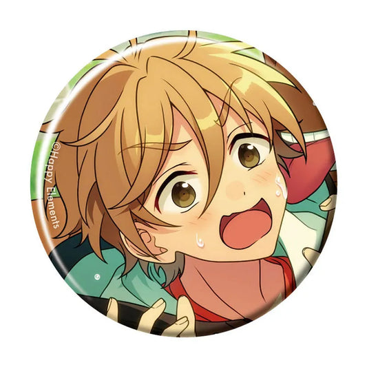 Ensemble Stars!! Casual Side tin badge, blond character with a flustered open-mouth expression