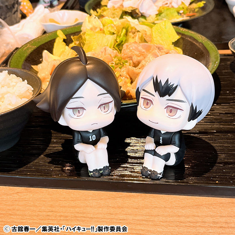 LookUp Haikyuu!! Rintarou Suna Uniform Ver. figure by MegaHouse, sitting pose with upward gaze, detailed Inarizaki High uniform design.