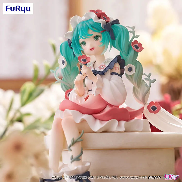 Hatsune Miku Flower Fairy Noodle Stopper Figure sitting gracefully with pastel floral details