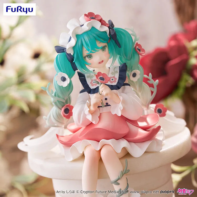 Hatsune Miku Flower Fairy Noodle Stopper Figure sitting gracefully with pastel floral details