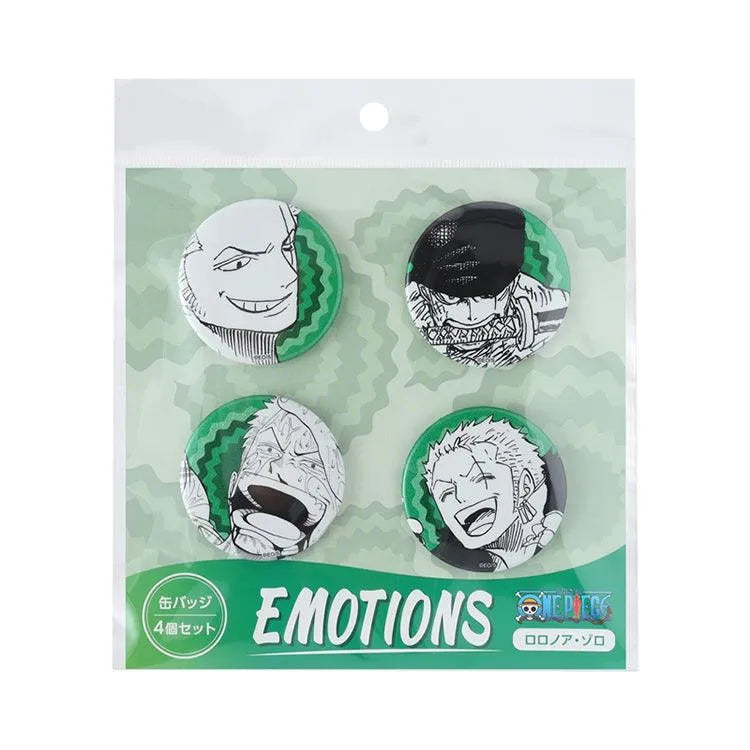 One Piece Anime Merch - EMOTIONS Roronoa Zoro Set of 4 can badges - Doki Doki Land