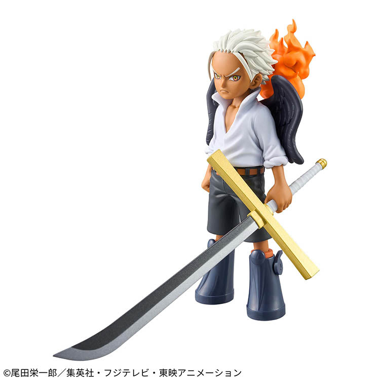 Official One Piece DXF The Grandline Series S-Hawk figure, featuring detailed sculpting and vibrant colors. This collectible showcases S-Hawk with his signature black wings, fiery effect on his back, and dual swords including a faithfully recreated large blade. Designed with sharp facial expression, dynamic stance, and high-quality paintwork, this S-Hawk figure is a must-have for One Piece fans and anime figure collectors.
