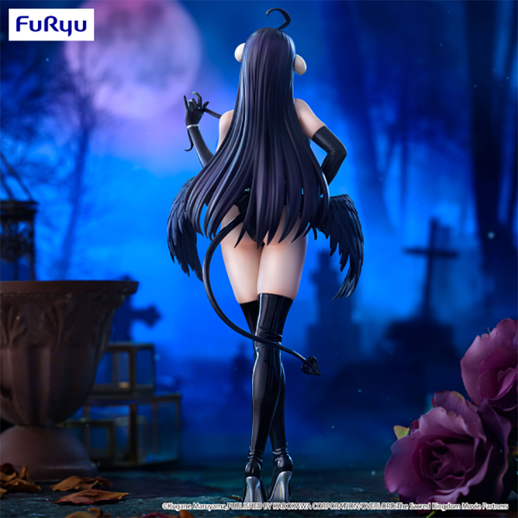 Overlord Albedo BiCute Dark figure by FuRyu in black outfit, standing pose with wings and horns, detailed anime collectible over 10 inches tall