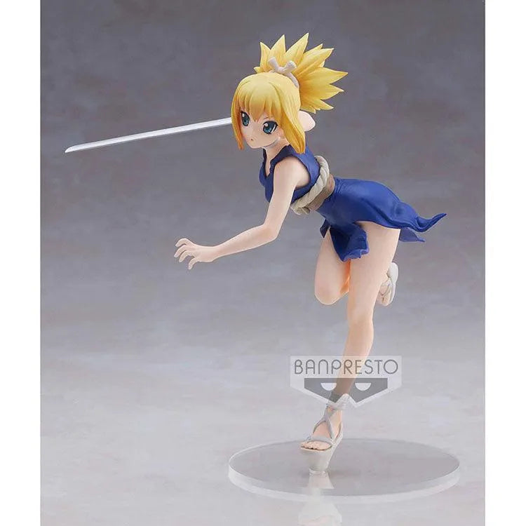 Dr. STONE Kohaku Banpresto figure in dynamic pose holding a katana, showcasing detailed sculpting and athletic physique.
