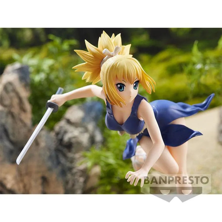 Dr. STONE Kohaku Banpresto figure in dynamic pose holding a katana, showcasing detailed sculpting and athletic physique.