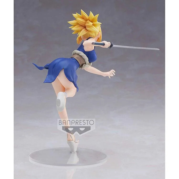 Dr. STONE Kohaku Banpresto figure in dynamic pose holding a katana, showcasing detailed sculpting and athletic physique.
