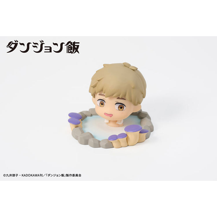 Laios chibi figure smiling in rocky hot spring pool, Delicious in Dungeon Like Yu Series