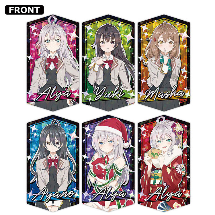 Alya Sometimes Hides Her Feelings in Russian Prism Visual Collection featuring acrylic stands of Alya, Yuki, Masha, and Ayano with colorful prism backgrounds.