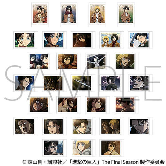 Collection of anime character portraits with from Attack On Titan, and the card is like an Instant photo