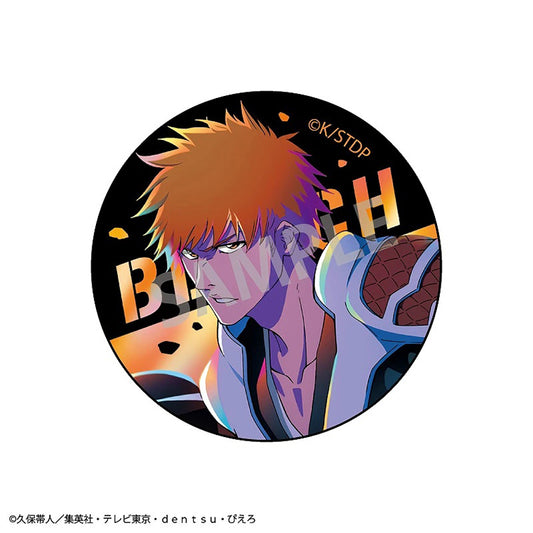Metallic finish detail on Ichigo Kurosaki 56mm anime badge from BLEACH Thousand-Year Blood War.