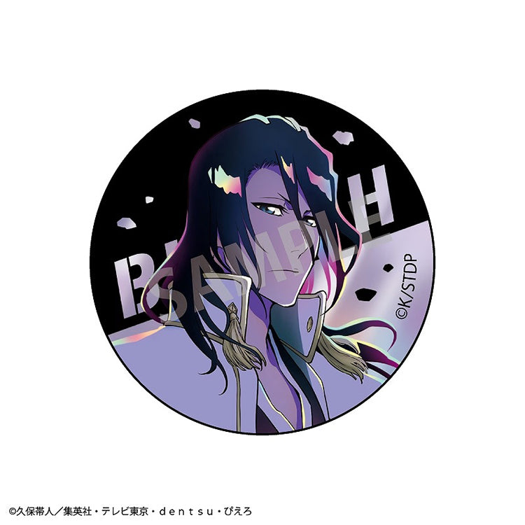 Metallic finish detail on Byakuya Kuchiki 56mm anime badge from BLEACH Thousand-Year Blood War.
