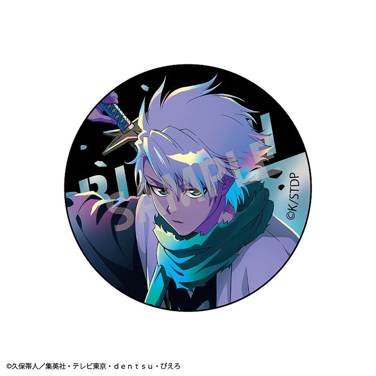 Metallic finish detail on Toshiro Hitsugaya 56mm anime badge from BLEACH Thousand-Year Blood War.
