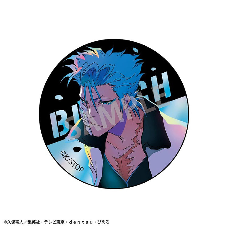 Metallic finish detail on Grimmjow Jaegerjaquez 56mm anime badge from BLEACH Thousand-Year Blood War.