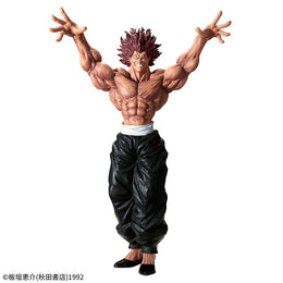 Front view of the 31cm Yujiro Hanma Grandista figure by Banpresto featuring a powerful arms-raised pose and high-density muscle sculpting.
