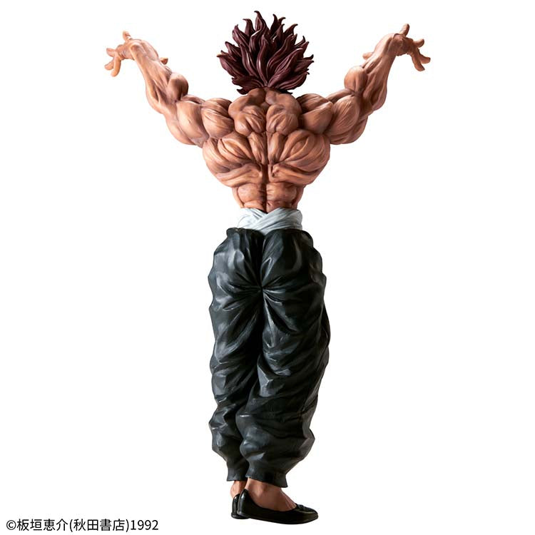 Full-length back view of the Yujiro Hanma collectible statue showcasing the legendary "Demon Back" and massive muscular anatomy.