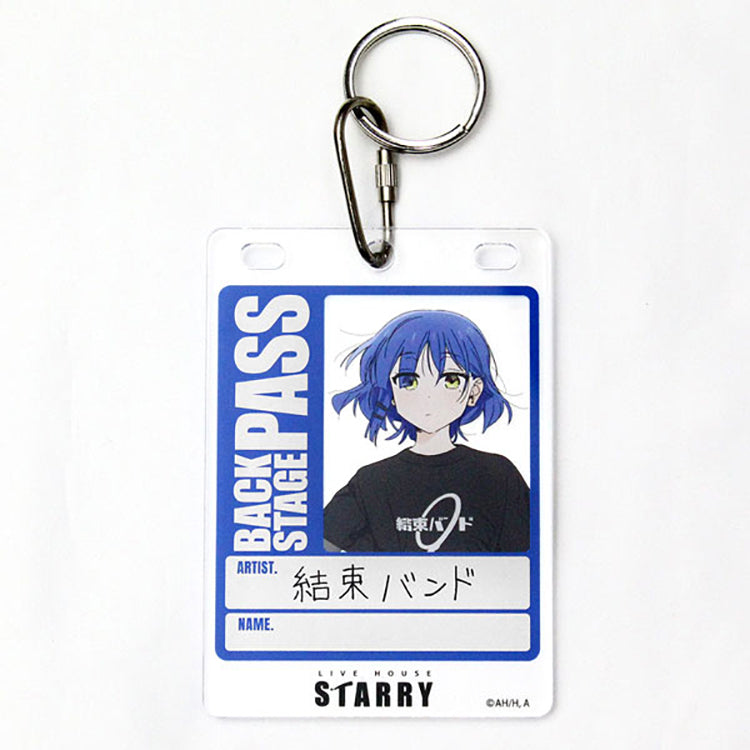 Bocchi the Rock Ryo Yamada backstage-pass style acrylic keyholder with double ring and mini carabiner.