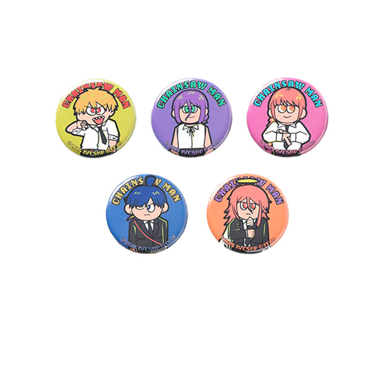 Chainsaw Man: Reze Arc retro game style 32mm mini tin badges featuring pixel art anime characters.