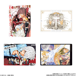 Death Note collectible wafer cards showcasing iconic manga panels of Light Yagami, L, Near, and Mello by Takeshi Obata.