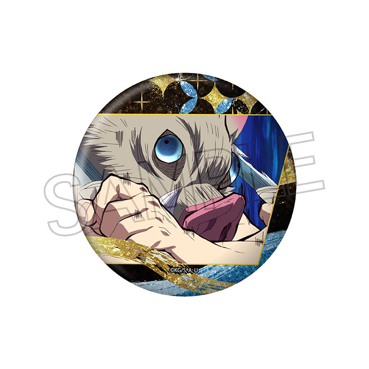 Demon Slayer Glitter Can Badge Vol.3 featuring Tanjiro, Nezuko, Zenitsu, Inosuke, Kanao, Giyu, and Shinobu with a sparkling glitter finish.