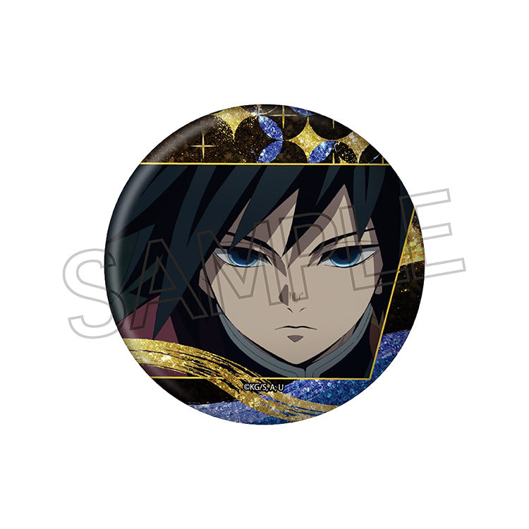 Demon Slayer Glitter Can Badge Vol.3 featuring Tanjiro, Nezuko, Zenitsu, Inosuke, Kanao, Giyu, and Shinobu with a sparkling glitter finish.