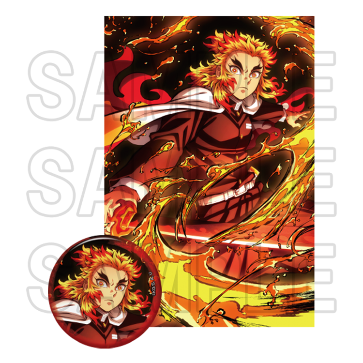 Demon Slayer Anime Merch - Kyojuro Rengoku Can Badge & Postcard Set - Doki Doki Land 