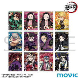 A professional grid layout showcasing 12 character designs from the Demon Slayer: Kimetsu no Yaiba Noble Art Collection Set A. The collection features protagonists and antagonists, including Tanjiro Kamado, Nezuko Kamado (two versions), Zenitsu Agatsuma, Inosuke Hashibira, Kanao Tsuyuri, Genya Shinazugawa, Muzan Kibutsuji, and Upper Rank demons Kokushibo, Doma, Akaza, and Kaigaku. Each acrylic block is illustrated with vibrant colors and traditional Japanese pattern borders.