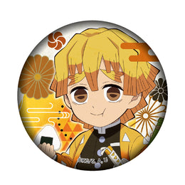 Zenitsu Agatsuma Demon Slayer Kaidou Aruki 56mm chibi button badge, anime pin featuring Zenitsu eating an onigiri.