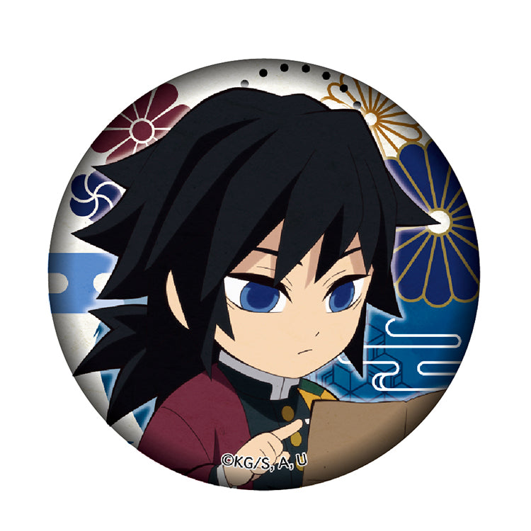 Giyu Tomioka Kaidou Aruki chibi pin, 56mm Demon Slayer Water Hashira travel badge with official newly drawn art.