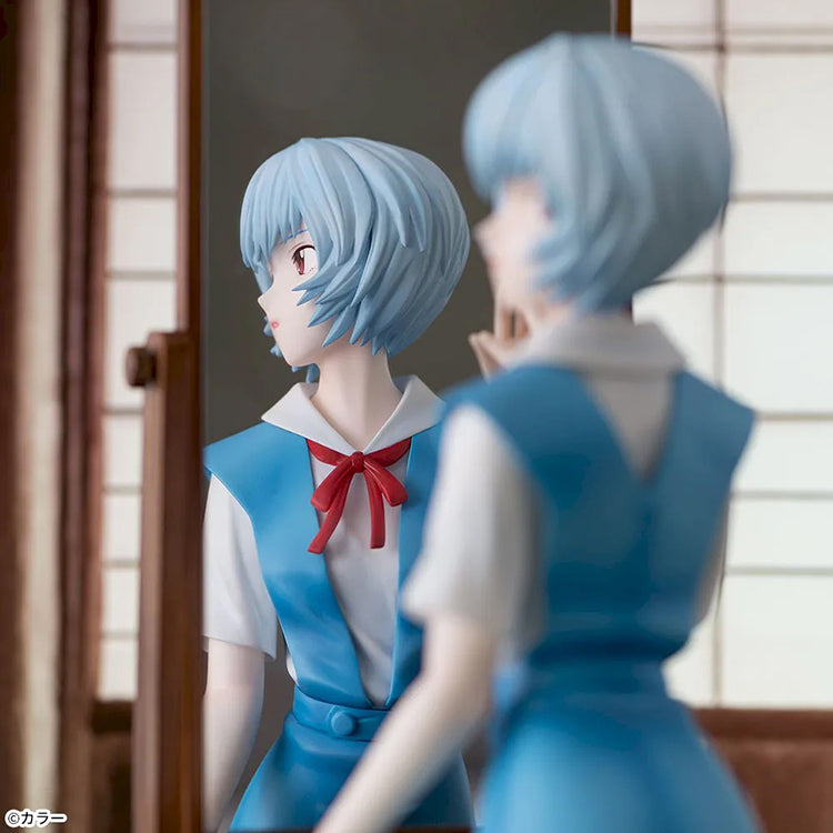 Rei Ayanami (Tentative Name) FIGURIZMα figure from Evangelion: 3.0+1.0 at a vanity mirror in school uniform.