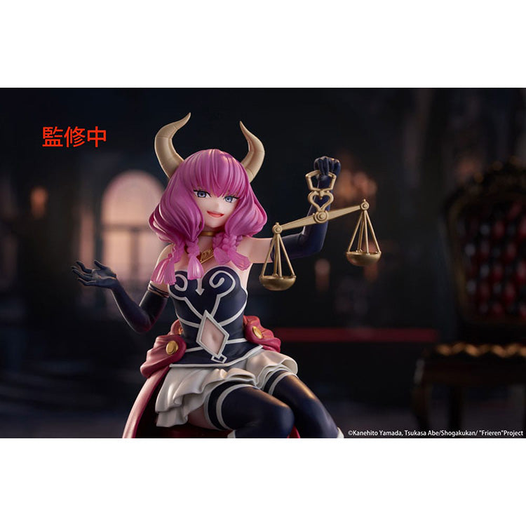 Front view of the Aura the Guillotine Desktop Cute figure by Taito, showcasing her signature pink pigtails, demon horns, and holding her Scales of Obedience.