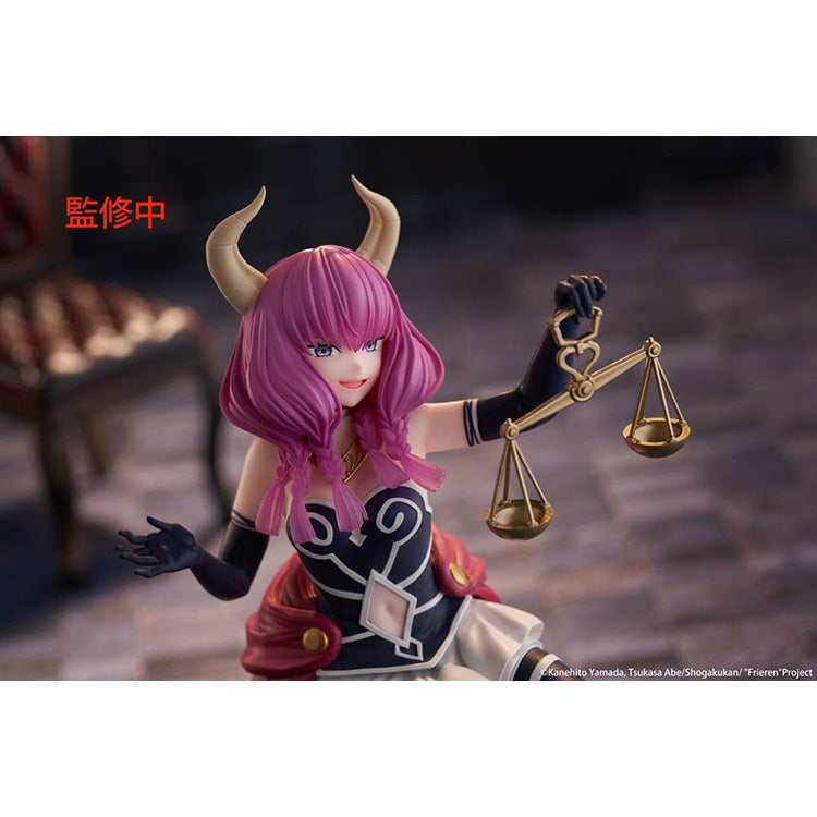 Front view of the Aura the Guillotine Desktop Cute figure by Taito, showcasing her signature pink pigtails, demon horns, and holding her Scales of Obedience.