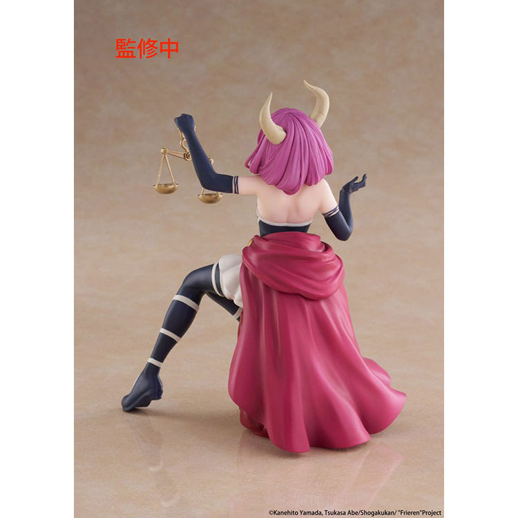 Rear view of the Aura Desktop Cute anime figure, detailing the back of her sculpted pink hair, demon horns, and flowing magenta cape.