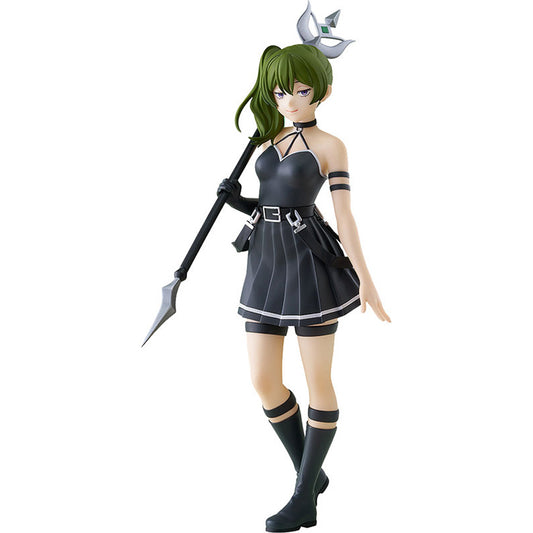 Übel POP UP PARADE figure from Frieren: Beyond Journey's End, full front view on white background with staff on shoulder