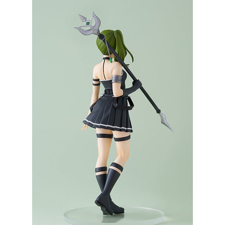 Back view of the Übel Frieren POP UP PARADE figure showing her green side ponytail and staff resting on her shoulder