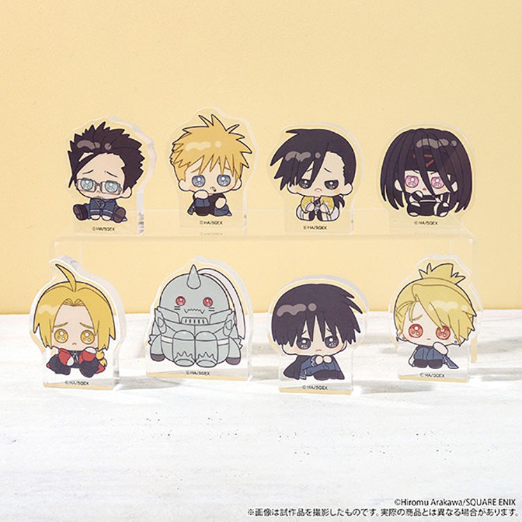 Fullmetal Alchemist Mini Piends acrylic stands featuring cute teary-eyed chibi characters in blind box format.
