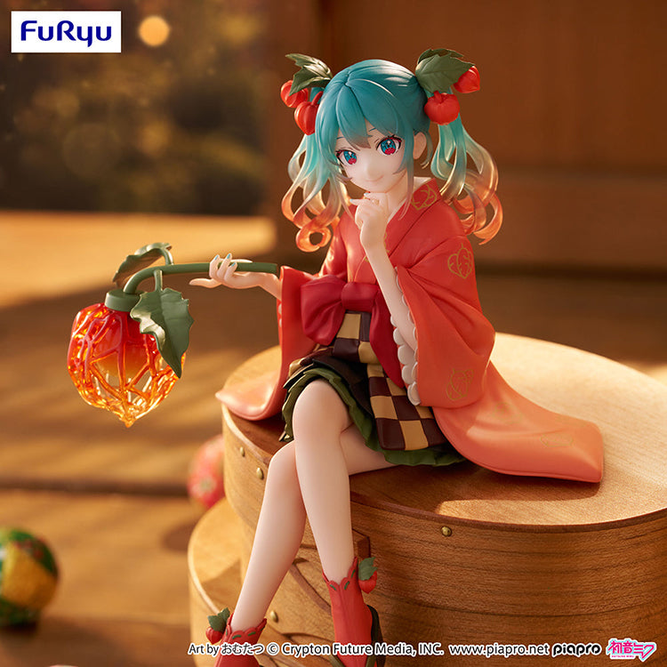 Official FuRyu Hatsune Miku Winter Cherry Flower Fairy Noodle Stopper figure, 6-inch collectible in colorful fairy costume.