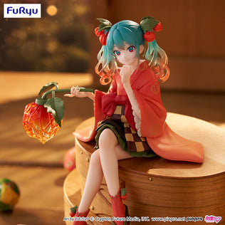 Official FuRyu Hatsune Miku Winter Cherry Flower Fairy Noodle Stopper figure, 6-inch collectible in colorful fairy costume.