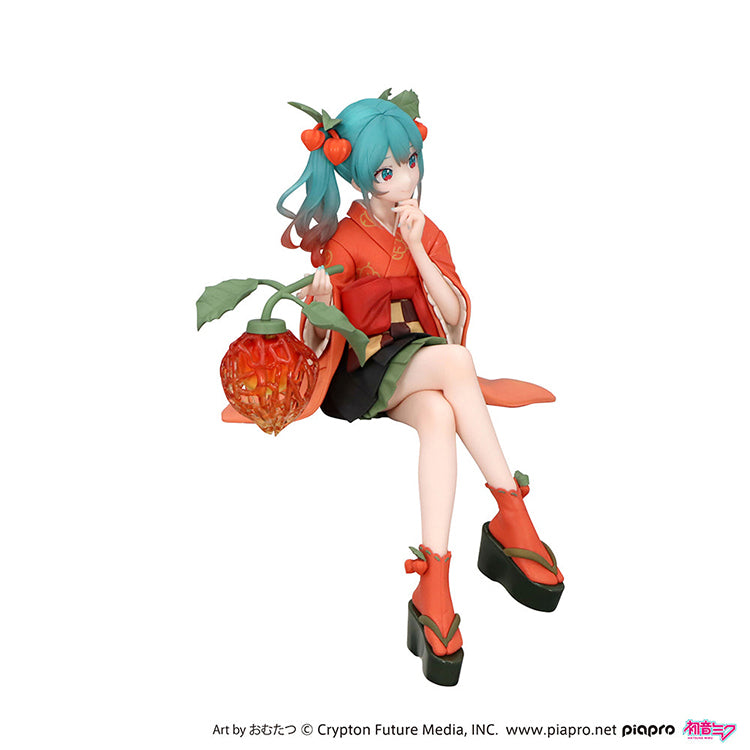 Official FuRyu Hatsune Miku Winter Cherry Flower Fairy Noodle Stopper figure, 6-inch collectible in colorful fairy costume.