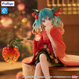 Official FuRyu Hatsune Miku Winter Cherry Flower Fairy Noodle Stopper figure, 6-inch collectible in colorful fairy costume.