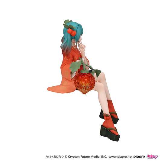 Official FuRyu Hatsune Miku Winter Cherry Flower Fairy Noodle Stopper figure, 6-inch collectible in colorful fairy costume.