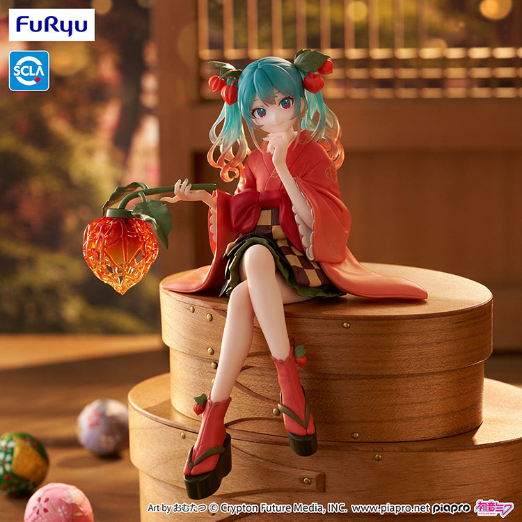 Official FuRyu Hatsune Miku Winter Cherry Flower Fairy Noodle Stopper figure, 6-inch collectible in colorful fairy costume.