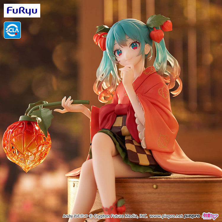 Official FuRyu Hatsune Miku Winter Cherry Flower Fairy Noodle Stopper figure, 6-inch collectible in colorful fairy costume.