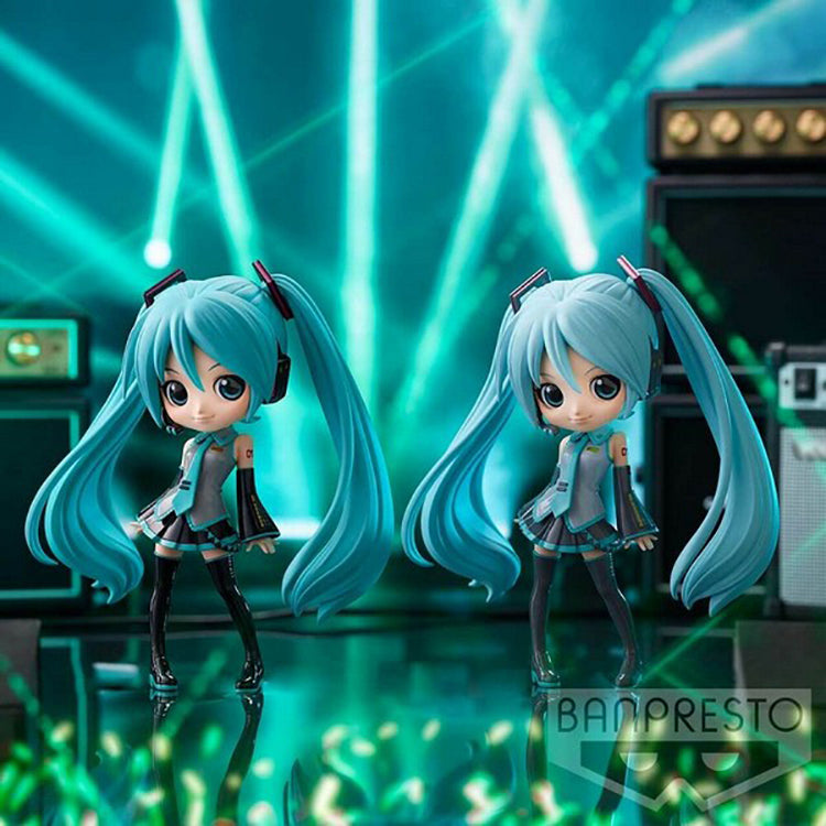 Hatsune Miku Q Posket Version A & B
displayed on a concert style stage