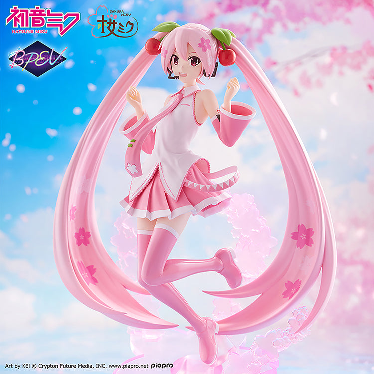 Sakura Miku BANPRESTO EVOLVE Figure, Vocaloid cherry blossom pink statue with translucent twin-tails by Bandai Spirits.
