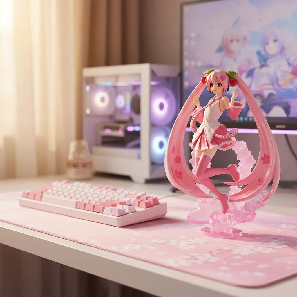 Sakura Miku BANPRESTO EVOLVE Vocaloid figure with cherry blossom pink hair and outfit by Bandai Spirits displayed on the pc desktop