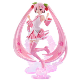 Sakura Miku BANPRESTO EVOLVE Figure, Vocaloid cherry blossom pink statue with translucent twin-tails by Bandai Spirits.
